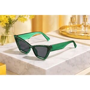 Sunglasses Women Green Stripes Fashion Cat Eye Shades